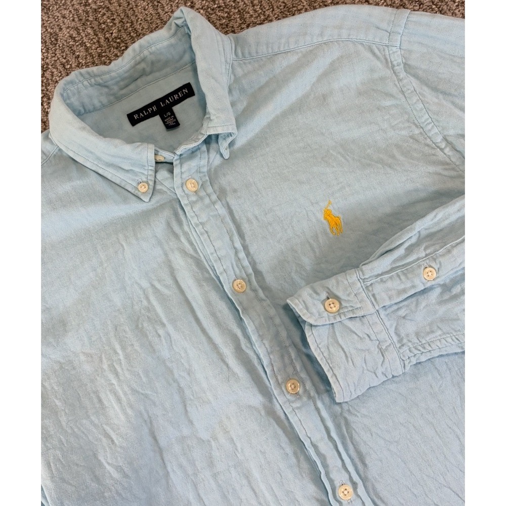 Polo Ralph Lauren Button Up Shirt Mens Large Teal Check Lined Cotton‎ Pony